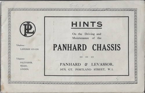 hints on the driving and maintenace of the Panhard chassis