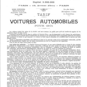 Tarifs voitures pour 1901
