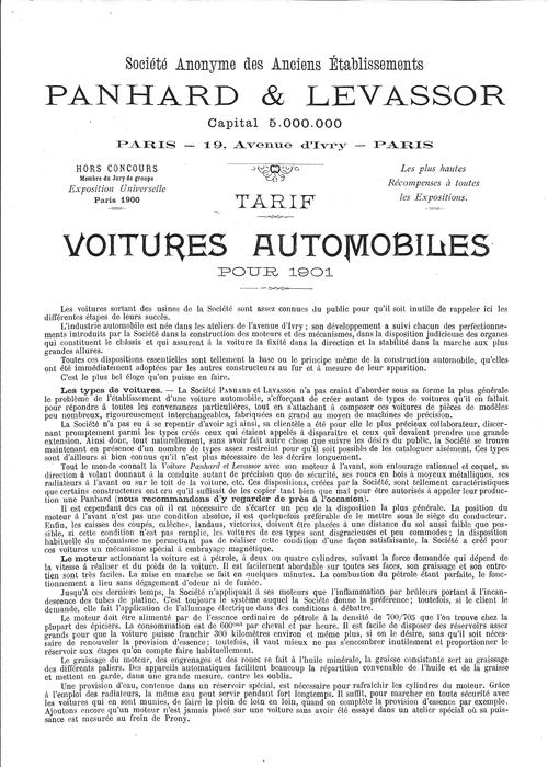 Tarifs voitures pour 1901