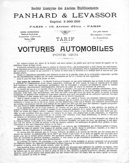 Tarifs voitures pour 1901 (corrigé)