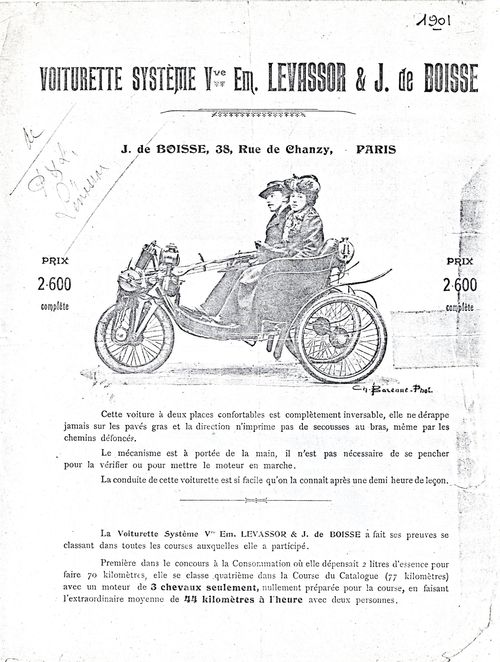 Voiturette légère système veuve Emile Levassor