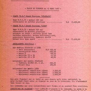 Tarif en vigueur au 15 mars 1960