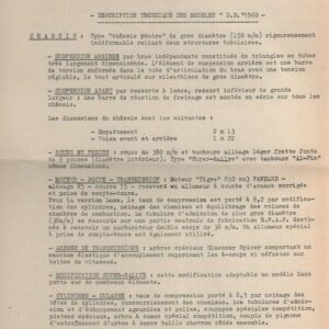 Description technique des modèlesD.B 1960