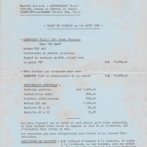 Tarif en vigueur au 1 er aout 1960