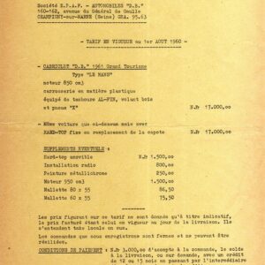 Tarif en vigueur au 1 er aout 1960