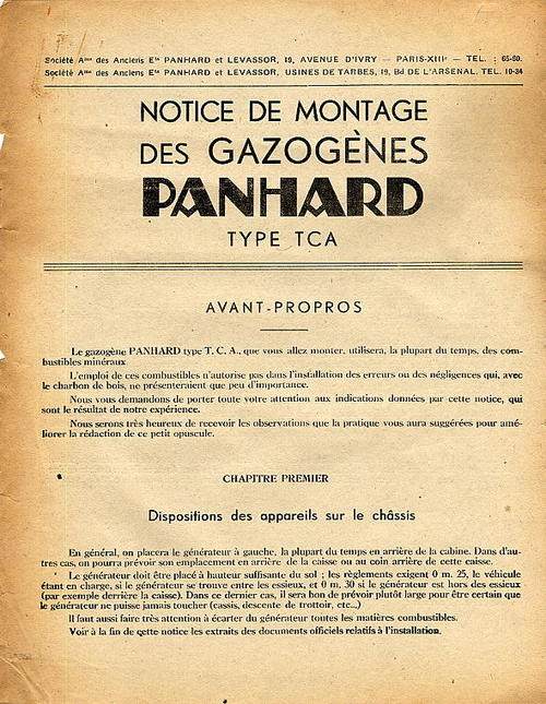 Notice de montage des gazogènes Panhard type TCA