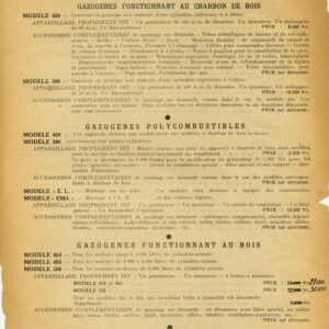 Gazogène Panhard  - descriptifion et prix des appareils