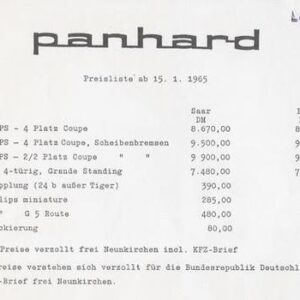 Panhard preisliste ab 15.1.1965