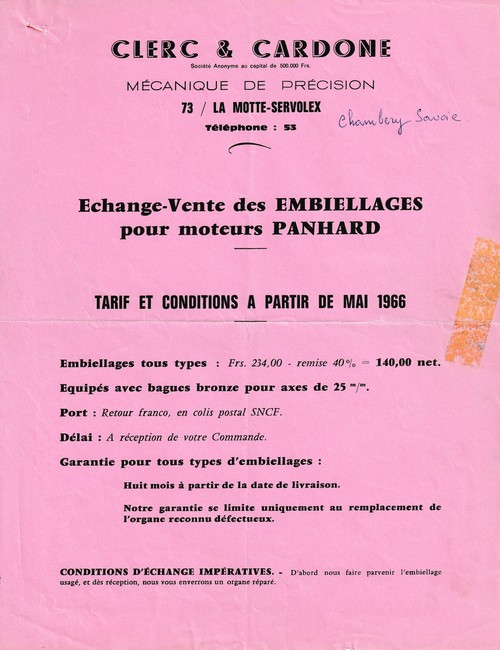 Clerc & Cardone - Embiellages pour moteurs Panhard