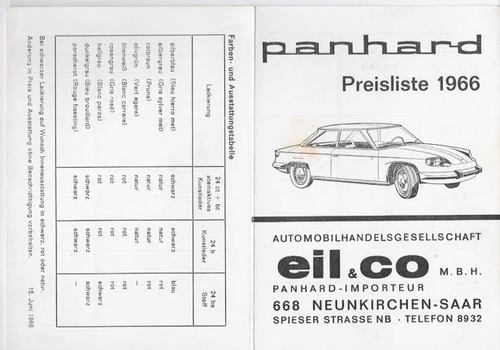 Panhard preisliste 1966