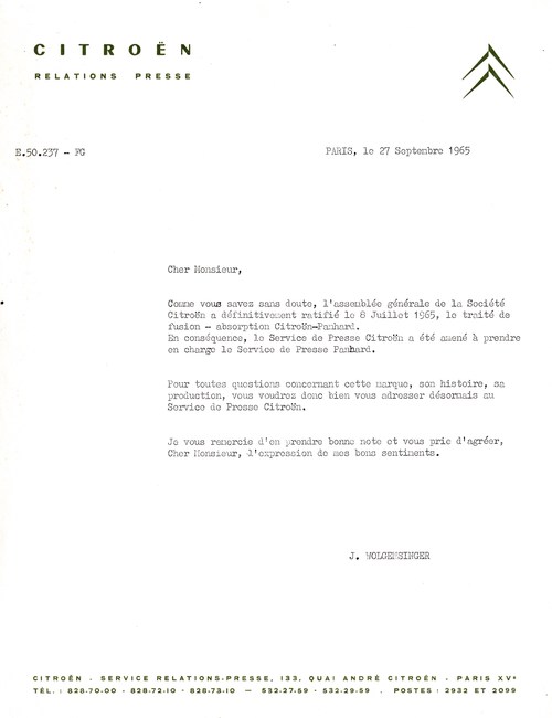 Traité de fusion - absorption Citroën - Panhard