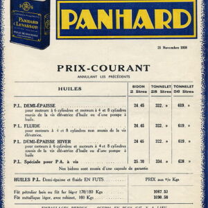 Panhard prix courant - Huile de graissage
