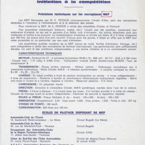 Fédération nationale des clubs automobiles précisions tech. sur les monoplaces MEP