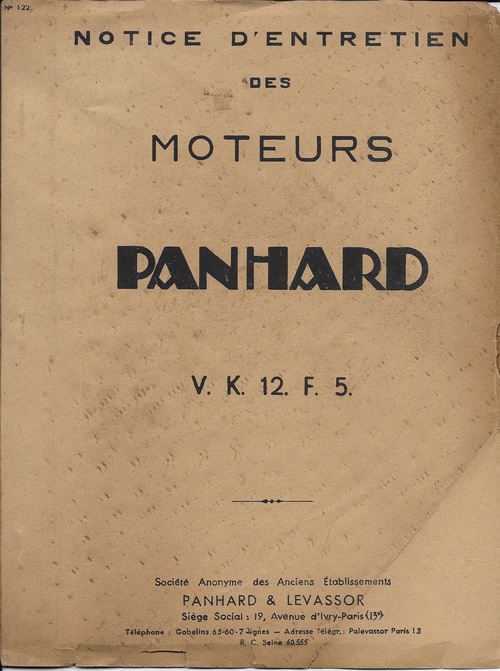 notice d'entretien des moteurs PANHARD V.K. 12. F. 5.
