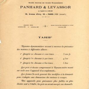 Tarif dynamos - dynamomètres