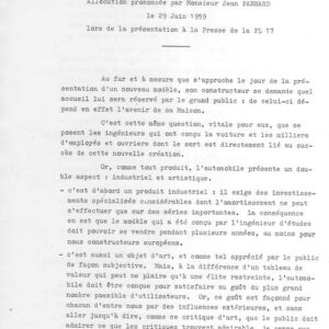 Allocution prononvée par Mr Jean Panhard le 29/06/1959