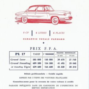 Tarif PL 17 FFA (Forces Françaises en Allemagne)
