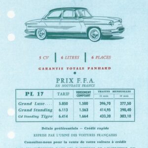 Tarif PL 17 FFA (Forces Françaises en Allemagne)