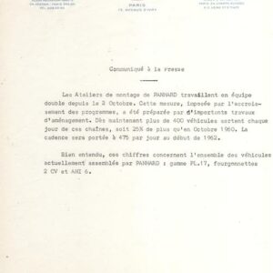 Communiqué à la Presse - Les Ateliers de montage .... gamme PL 17, fourgonnettes 2 CV et AM 6.