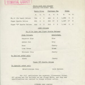 Price list and colours