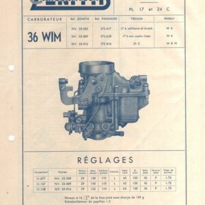 Carburateur Zenith 36 Wim - Panhard PL 17 et 24 C