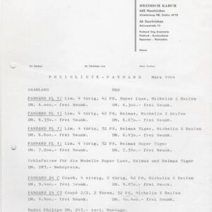 Preisliste - Panhard Marz 1964