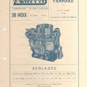Carburateurs Zénith 38 NDIX - Panhard PL 17 TIGRE 17 Bt