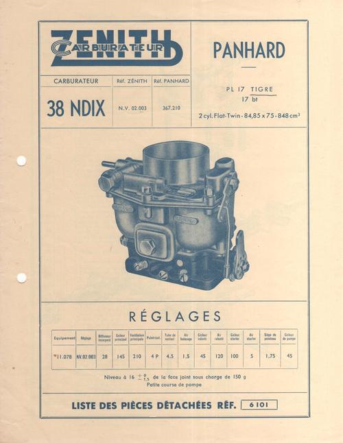 Carburateur Zenith 38 Ndix - PL 17 Tigre 17 Bt