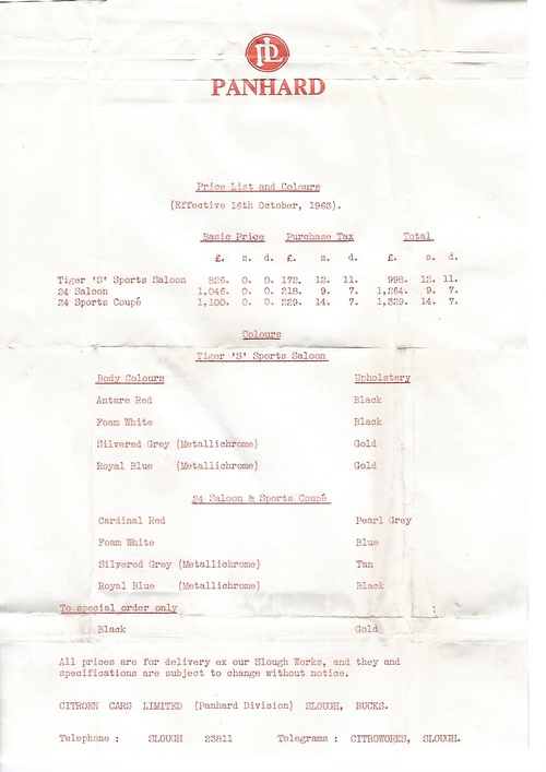 Price list and colours