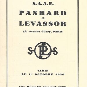 saae PANHARD et LEVASSOR Tarif au 1° octobre 1930