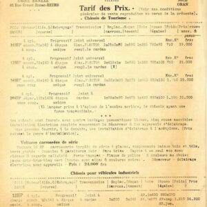 Panhard & Levassor - Tarif des prix
