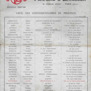 Liste des concessionnaires de province 1927-28