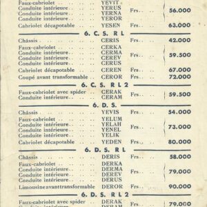 S.A.A.E Panhard & Levassor - Tarif au 6 octobre 1932