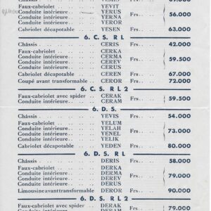 S.A.A.E Panhard & Levassor - Tarif au 6 octobre 1932 - Exportation