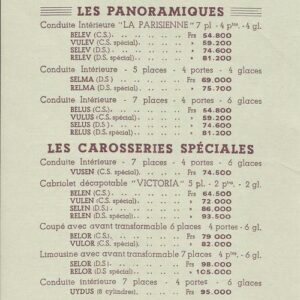 Tarif Panoramiques et carrosseries spéciales