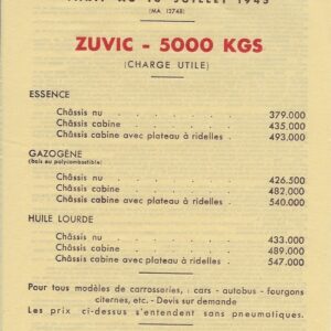 Véhicules industriels tarif au 13 / 7 / 45