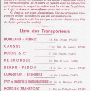 liste des transporteurs
