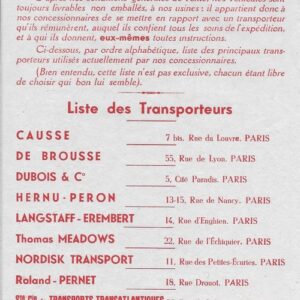 liste des transporteurs