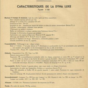 Caractéristiques de la dyna luxe type 110