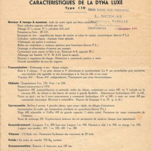 Caractéristiques de la dyna luxe type 110