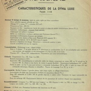 Caractéristiques de la dyna luxe type 110