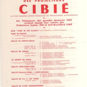 Palmarès 1952 des projecteurs Cibié