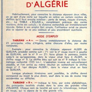 La table kilométrique Eclair ... des villes d'Algérie