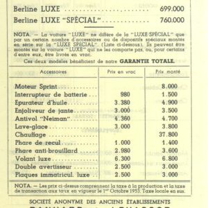 Panhard Dyna 54 tarif