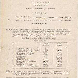 Panhard Dyna 54 tarif