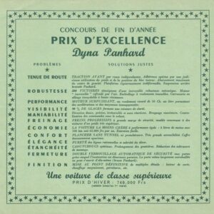 Concours de fin d'année, prix d'excellence Dyna Panhard