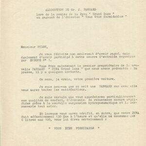 Allocution de Mr Jean Panhard lors de la remise de la DynaGrand Luxe au gagnant de l'émissionVous êtes formidables