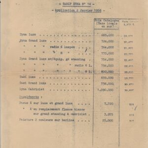 Tarif dyna n° 14