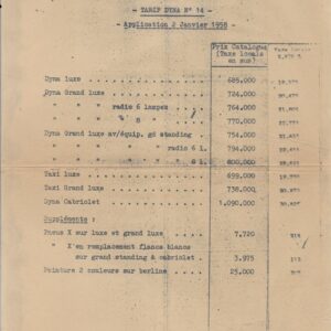 tarif  Dyna N° 14